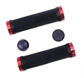 Грипсы резиновые TRIX, 130 мм, 2 красных фикс., торцевые заглушки, черные, HL-G201 black/red