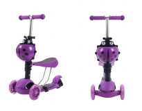 Самокат детский TRIX CORUS, светящиеся колеса: перед 120*30мм, зад 100*48мм, фиолетовый, 3 в 1